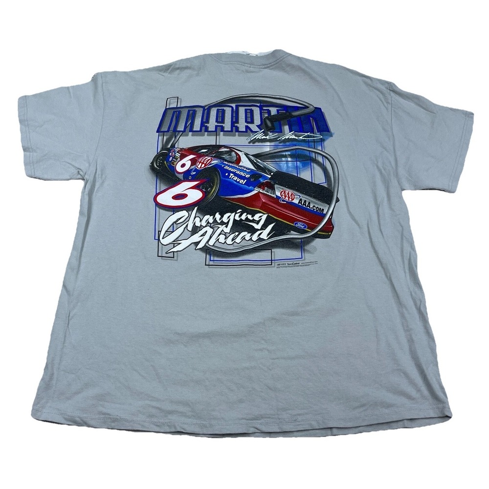 Vintage‎ Nascar Shirt Men XXL 2XL Gray Tee Mark Martin AAA Racing Team Y2K 00s